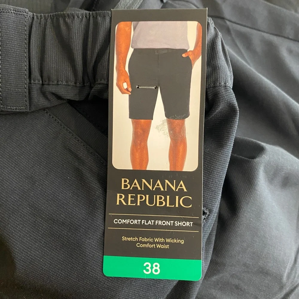 Banana Republic Mens Comfort Flat Front Shorts Navy Blue Stretch Wicking Size 38
